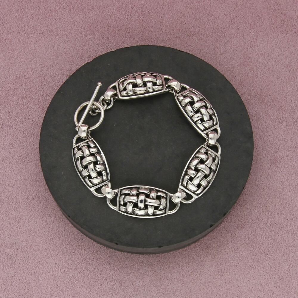 sterling silver vintage woven link toggle bracelet size 7.25in